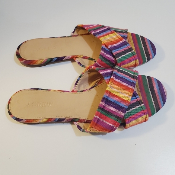 J. Crew Cora colorfull stripes canvas Flat Slides sandals size 8 - Picture 3 of 11